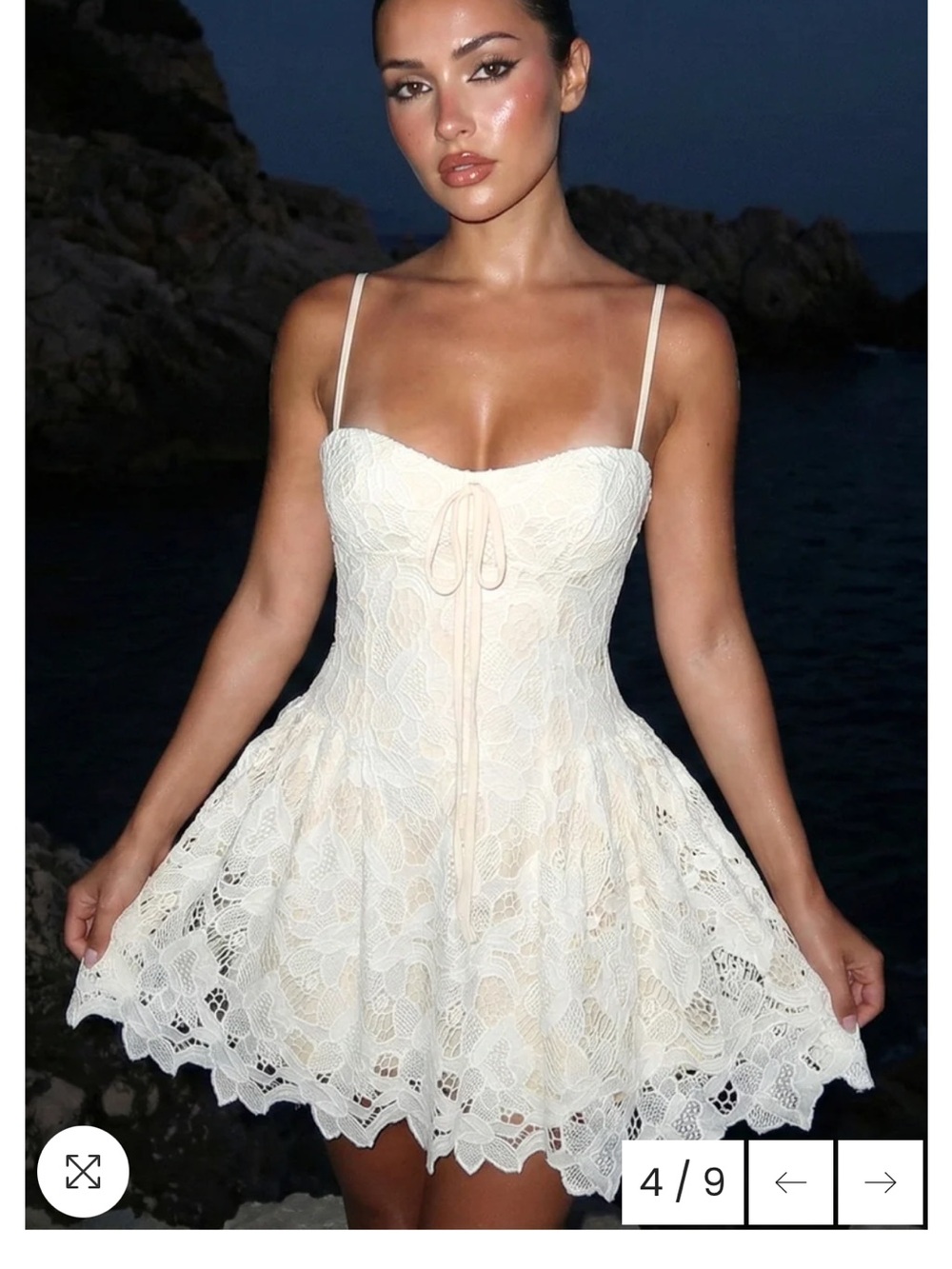 Peppermayo Cream Lace Tie-Front Spaghetti Strap Mini Dress - Picture 5 of 5
